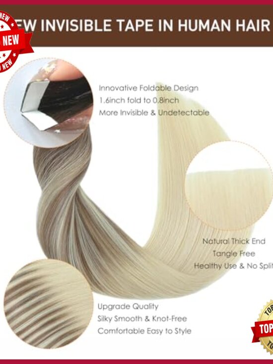 Real Human Hair Tape-In Extensions 20pcs 50g Seamless Lightweight Reusable